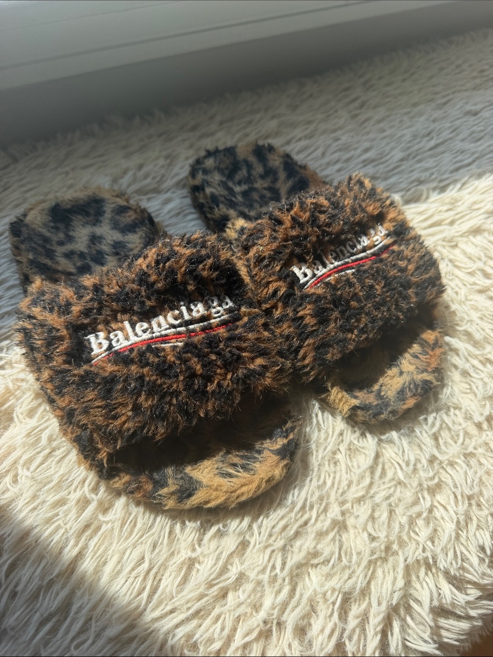 Authentic Balenciaga Leopard Fur Slides - Brown & Black